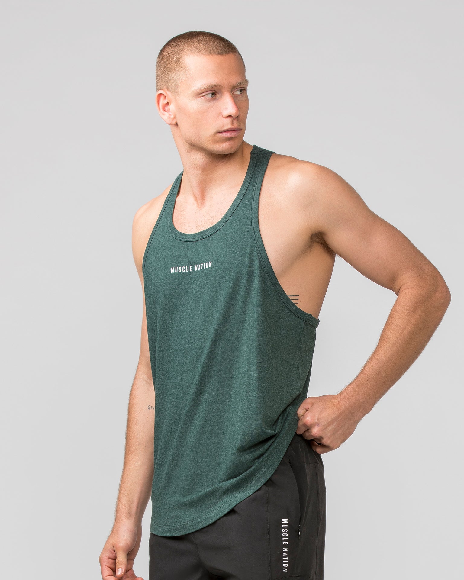 Striker Y Back Singlet - Forest Green Marl-Singlets & Tanks-S-062403FGMF-S-MNAPPRL31793-3-Muscle Nation