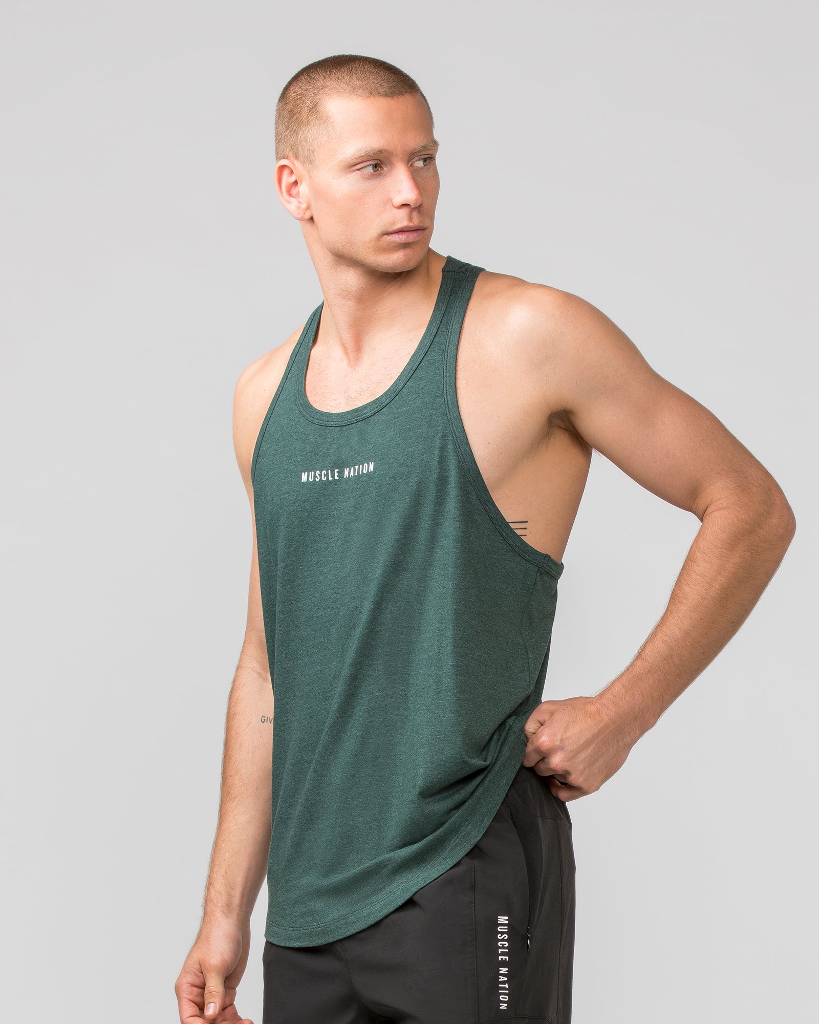 Striker Y Back Singlet - Forest Green Marl-Singlets & Tanks-S-062403FGMF-S-MNAPPRL31793-3-Muscle Nation