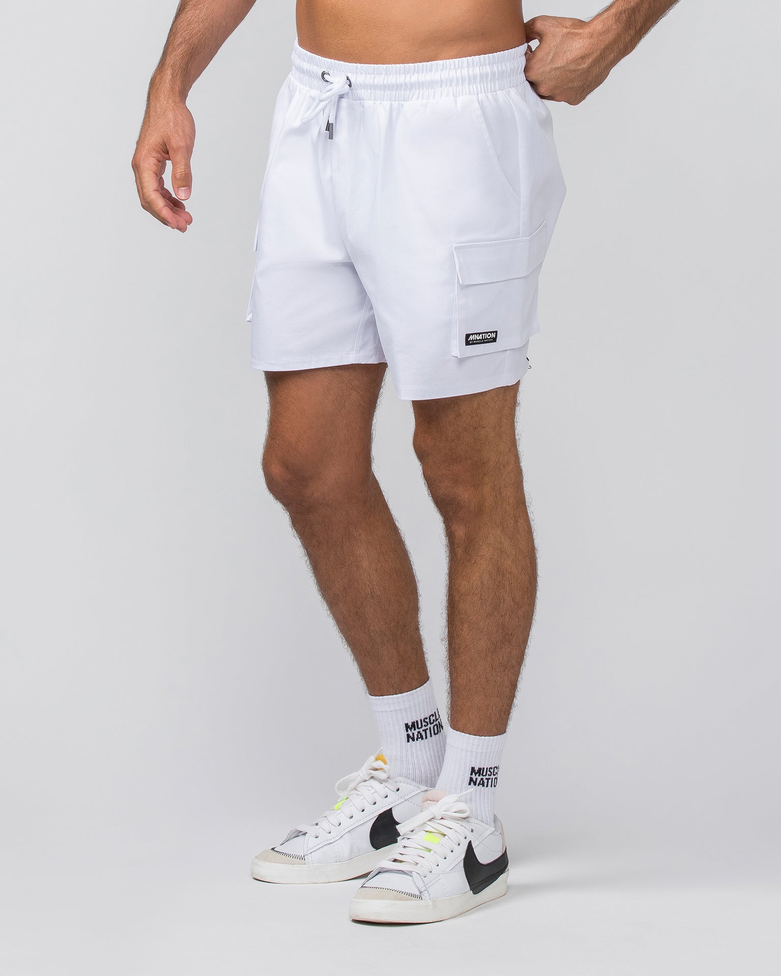 Daily Cargo 5" Shorts - White-Shorts-S-042346WHT-S-MNAPPRL30903-1-Muscle Nation