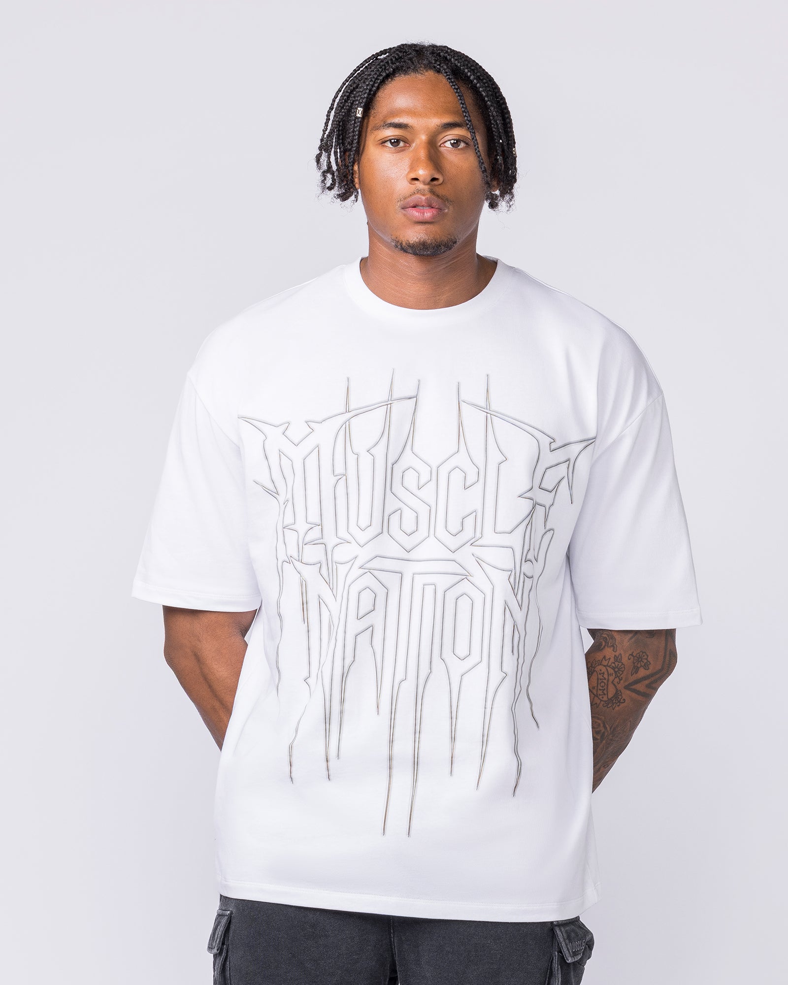 Metalcore Oversized Tee - White-T-Shirts-XS-022627WHT-XS-MNAPPRL48736-2-Muscle Nation