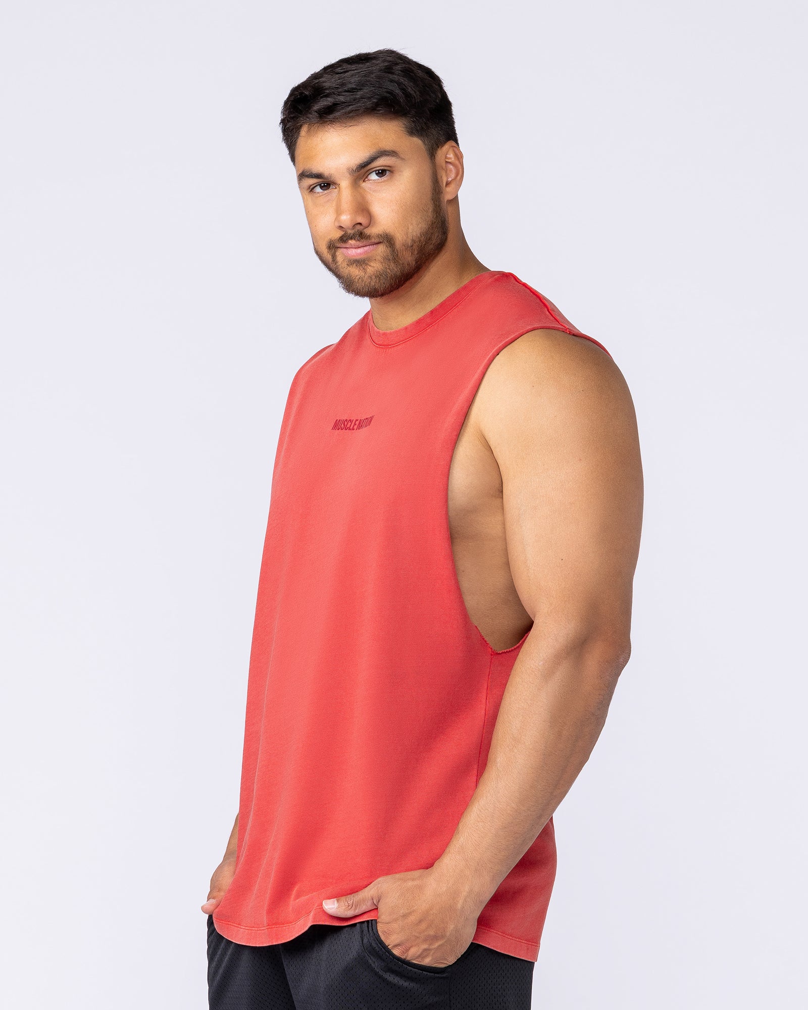 Vintage Training Drop Arm Tank - Washed Red-Singlets & Tanks-XS-1125189WSHRED-XS-MNAPPRL48803-3-Muscle Nation