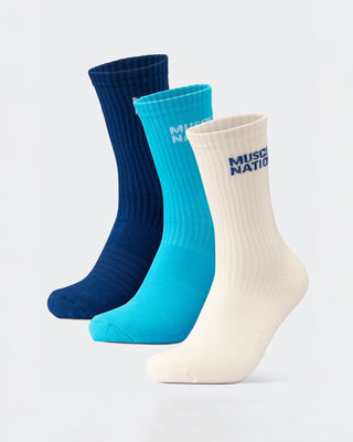 Mens Essential Crew Socks (3x Pack) - Navy / Hawaiian Blue / Off White-Socks-Navy / Hawaiian Blue / Off White-AC112336NVYHAWABLUWHT-ONE-MNAPPRL26513-1-Muscle Nation