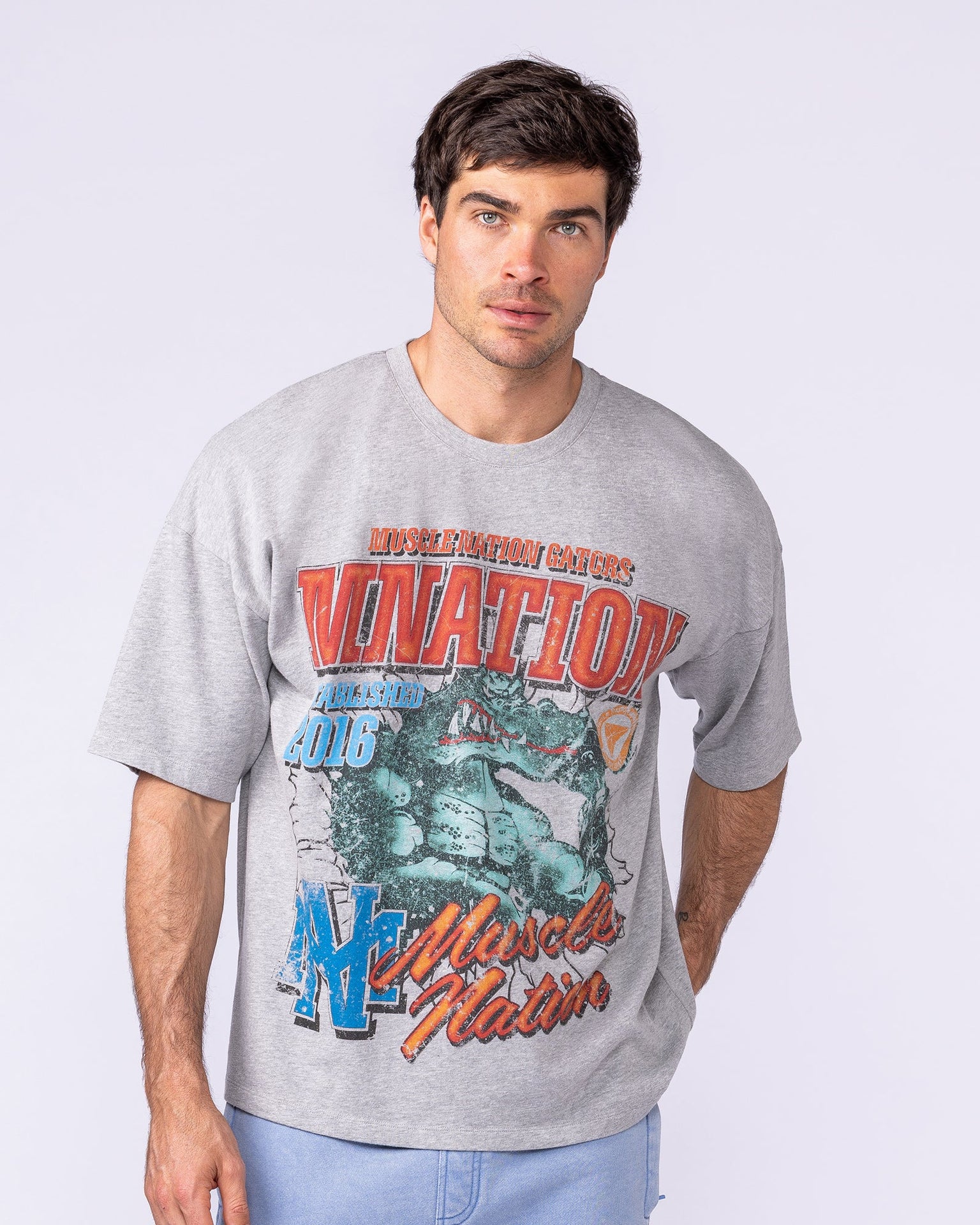 Gators Oversized Boxy Tee - Light Grey Marl-T-Shirts-XS-1125185LTGRYMRL-XS-MNAPPRL47555-1-Muscle Nation