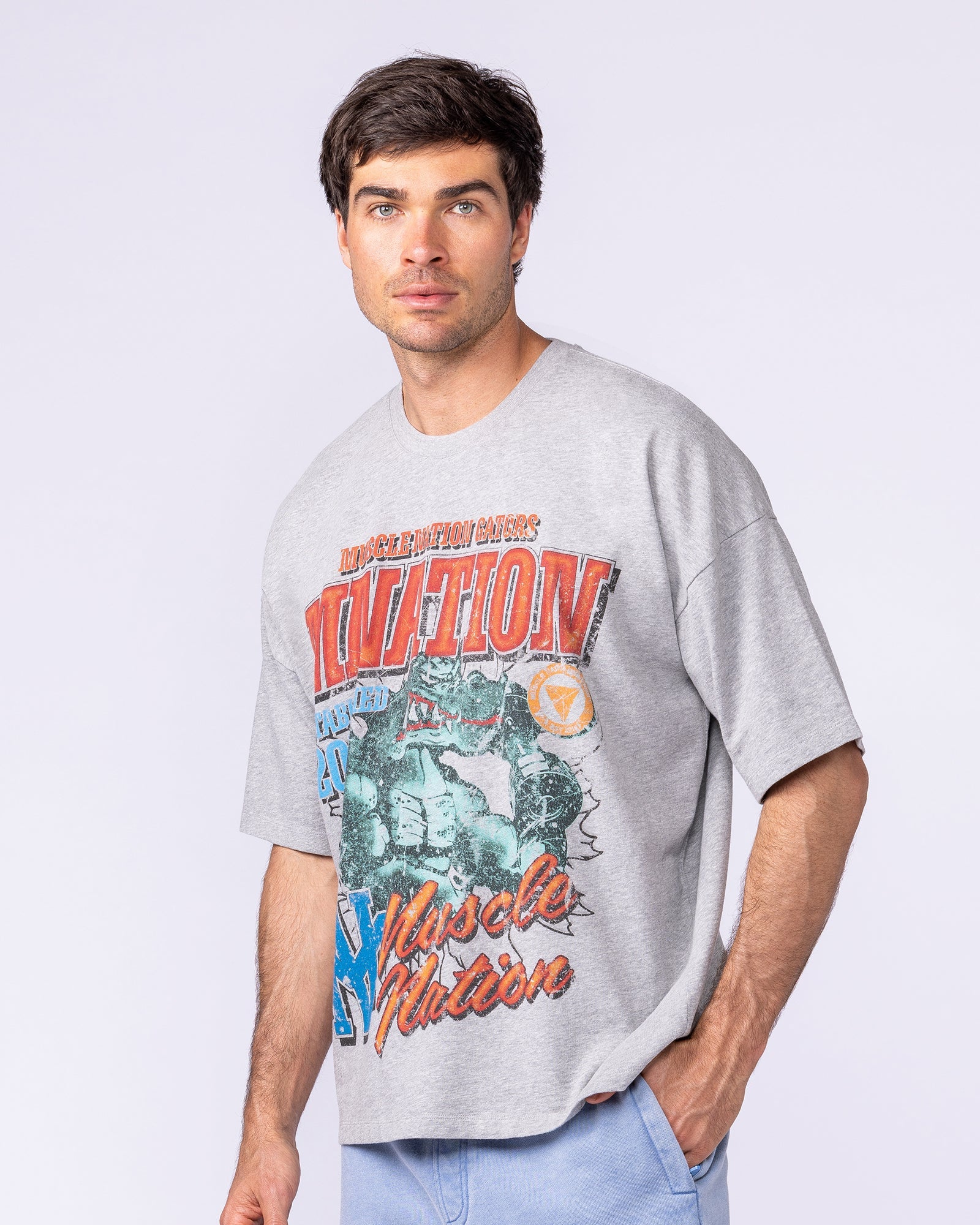 Gators Oversized Boxy Tee - Light Grey Marl-T-Shirts-XS-1125185LTGRYMRL-XS-MNAPPRL47555-3-Muscle Nation