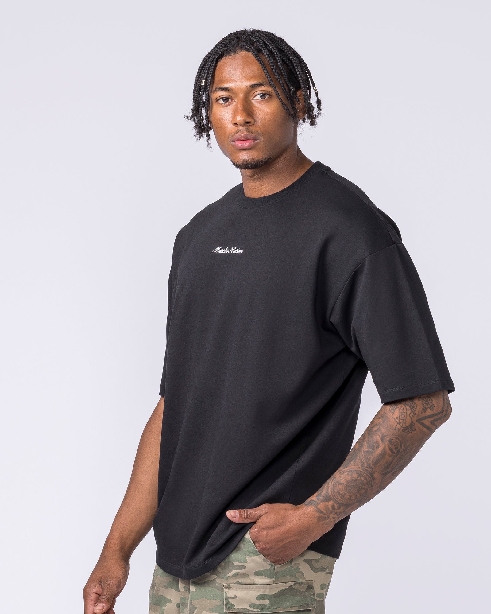 MN Loopback Oversized Tee - Black-T-Shirts-XS-012610BLK-XS-MNAPPRL48172-3-Muscle Nation