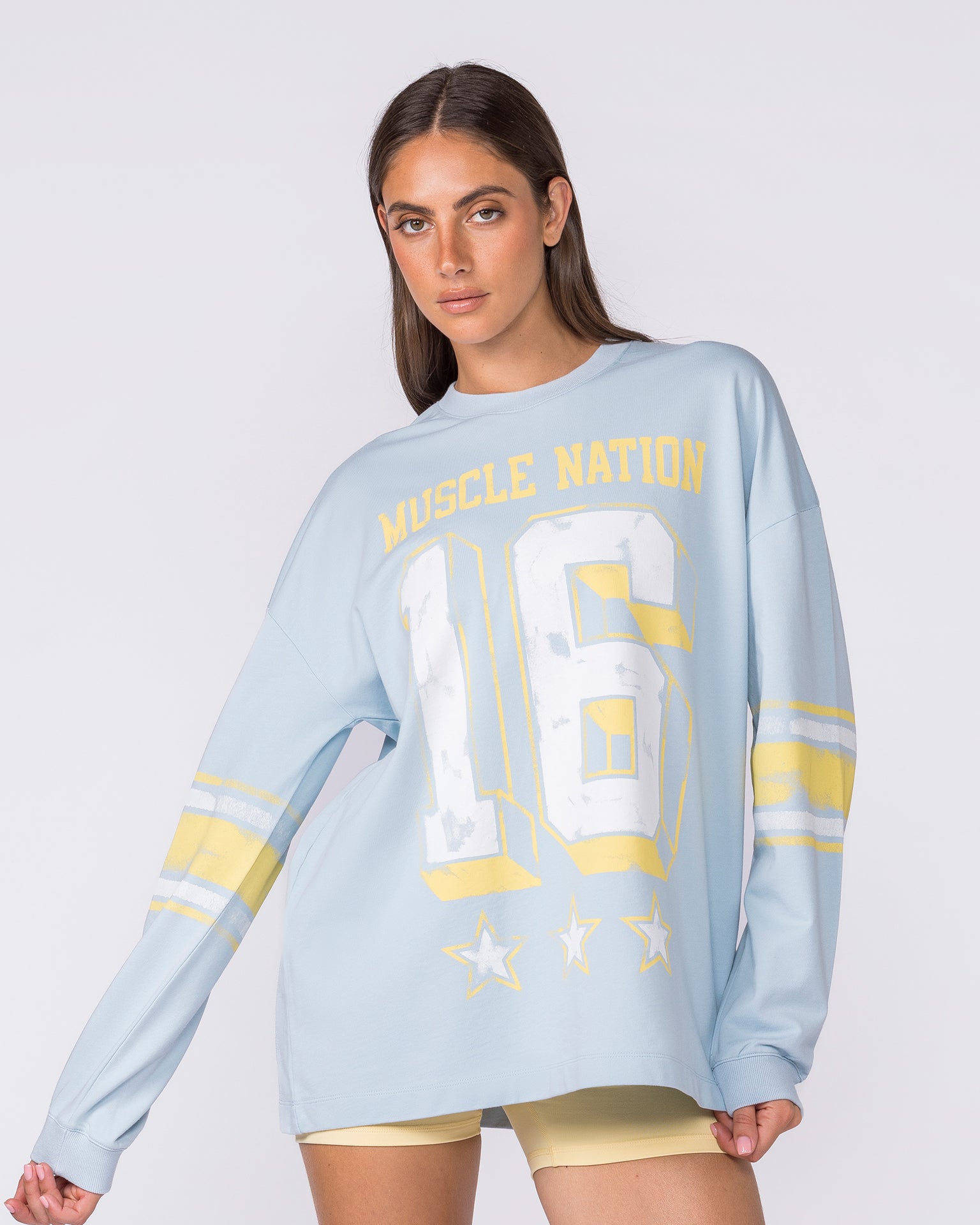 Numero Loopback Oversized Long Sleeve Top - Blue Bell-Long Sleeve T-Shirts-XXS-032615BLBL-XXS-MNAPPRL49395-3-Muscle Nation