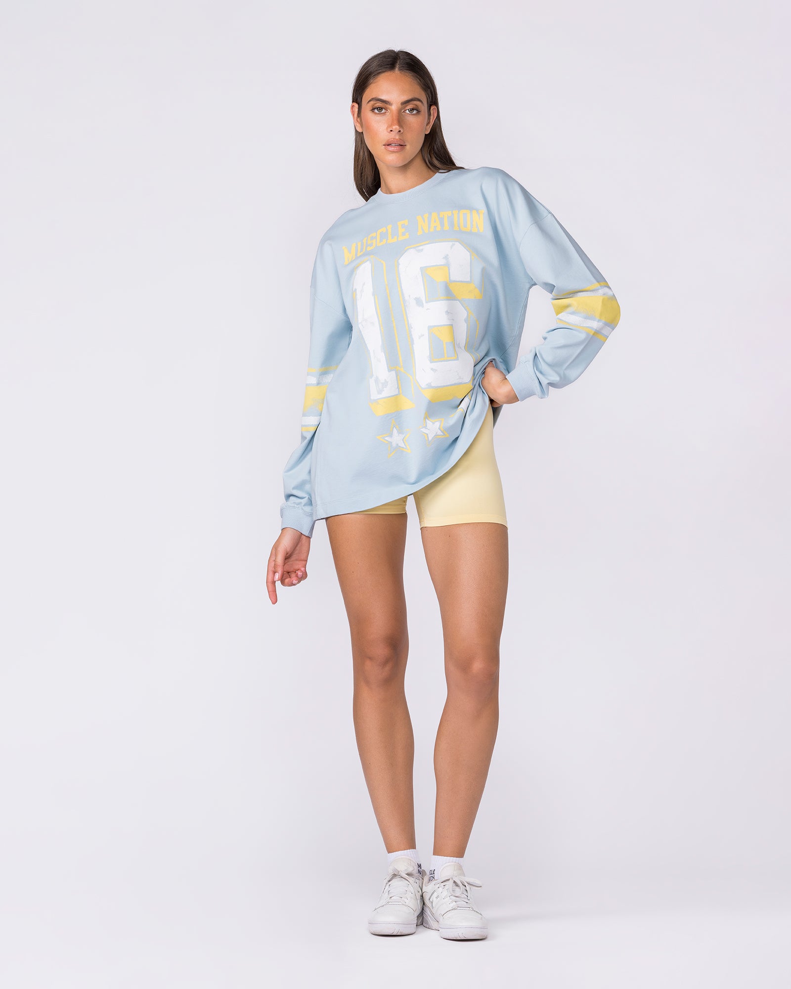 Numero Loopback Oversized Long Sleeve Top - Blue Bell-Long Sleeve T-Shirts-XXS-032615BLBL-XXS-MNAPPRL49395-6-Muscle Nation