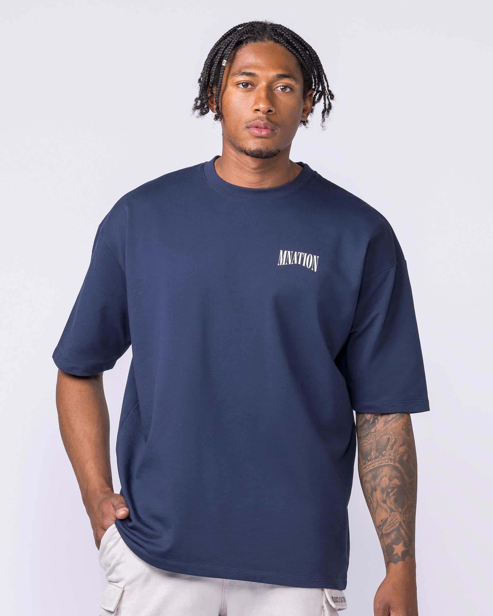Off Duty Oversized Tee - Navy-T-Shirts-S-022622NAVY-S-MNAPPRL48684-1-Muscle Nation