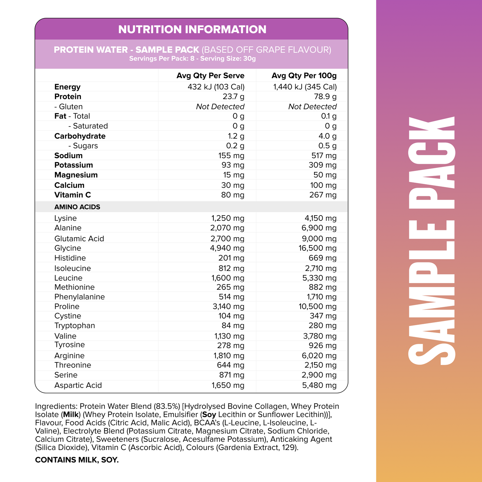 PROTEIN WATER - Sample Pack - 8 Flavours-Protein Water Sample-MNSUPPS0344-9359054001473-2-Muscle Nation