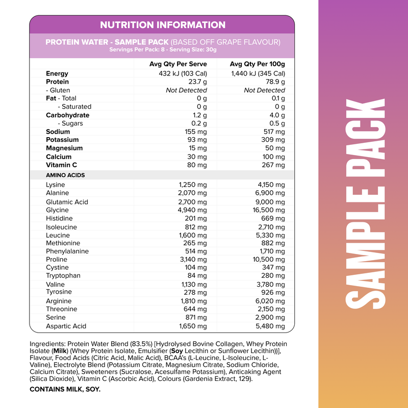 PROTEIN WATER - Sample Pack - 8 Flavours-Protein Water Sample-MNSUPPS0344-9359054001473-2-Muscle Nation