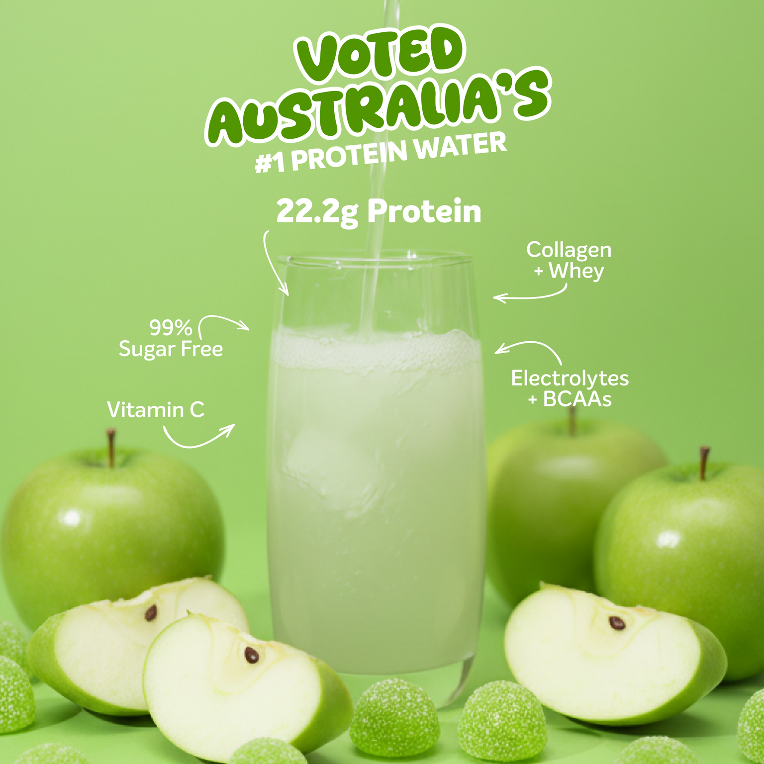 PROTEIN WATER - Sour Apple - 25 serves-Protein Waters-MNSUPPS0381-9359054002807-2-Muscle Nation