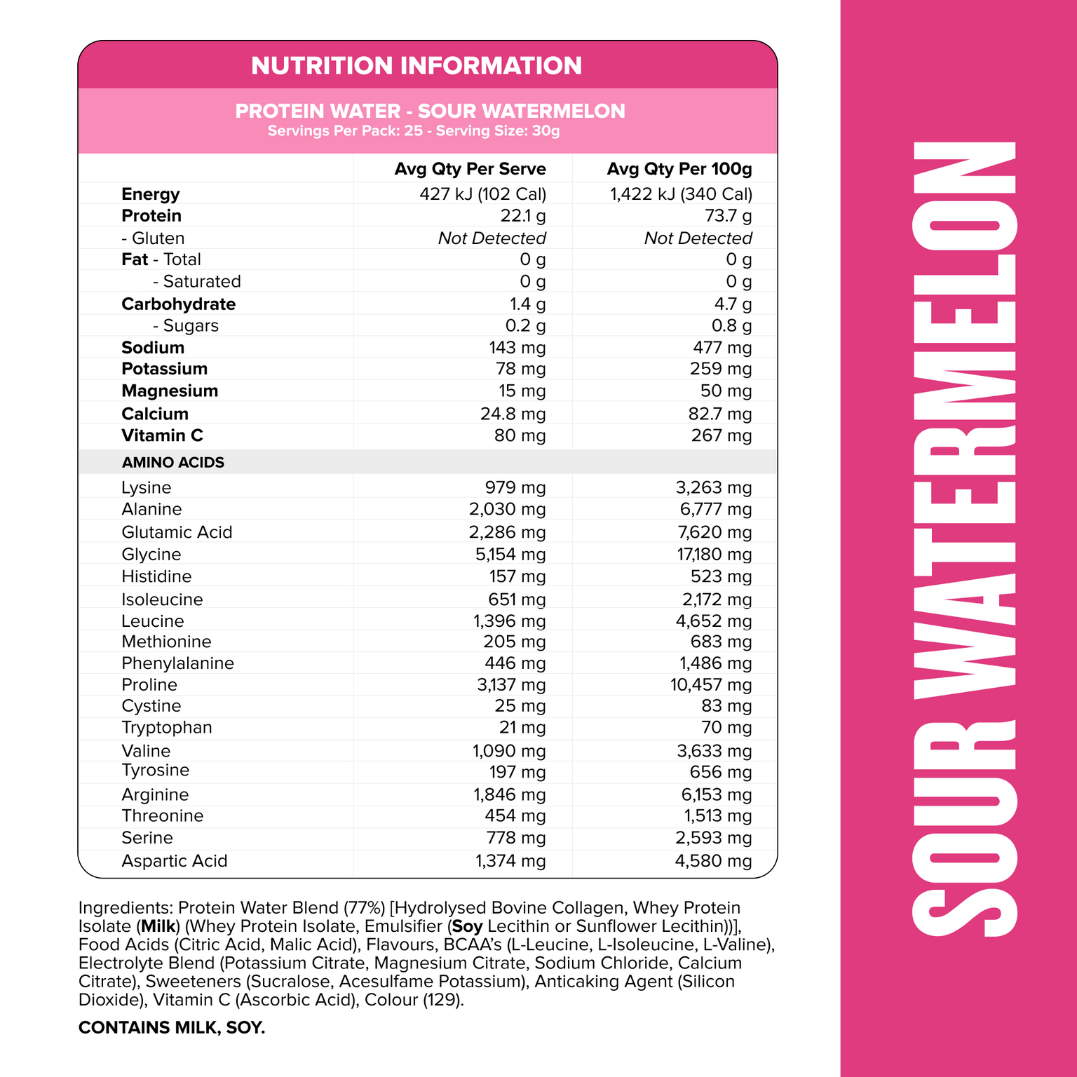 PROTEIN WATER - Sour Watermelon - 25 serves-Protein Waters-MNSUPPS0382-9359054002814-3-Muscle Nation
