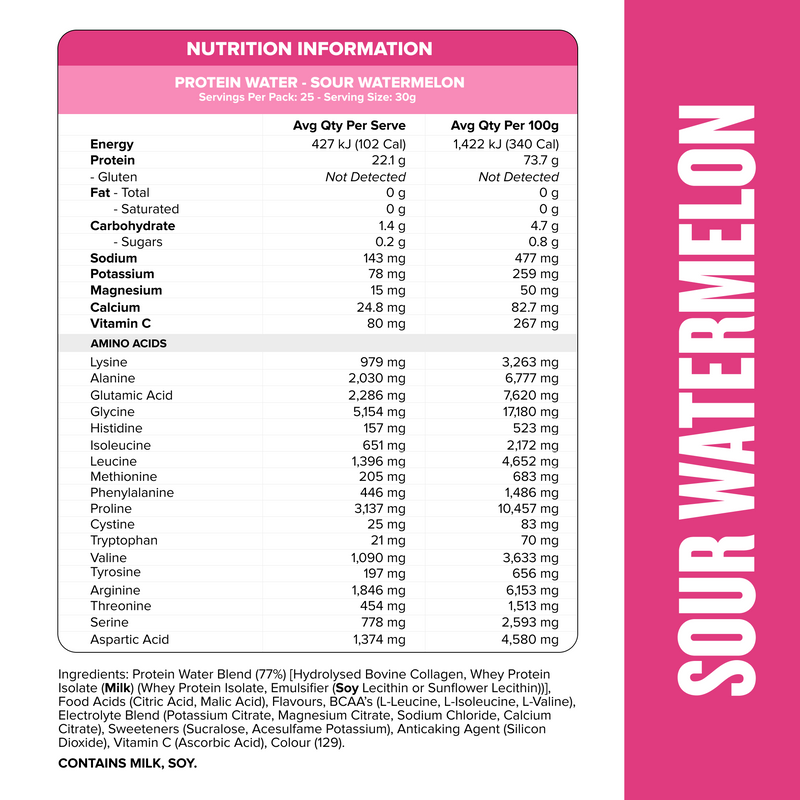 PROTEIN WATER - Sour Watermelon - 25 serves-Protein Waters-MNSUPPS0382-9359054002814-3-Muscle Nation