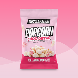 POPCORN CHOC-DIPPED White Chocolate Raspberry - Muscle Nation protein snack