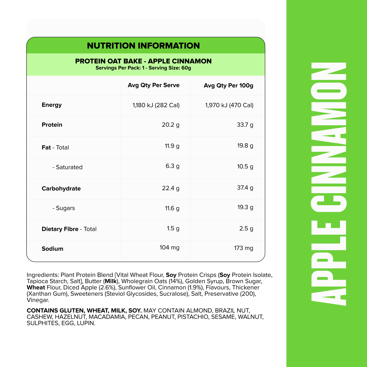 PROTEIN Oat Bake - Apple Cinnamon - Box of 12-Protein Bars-MNSUPPS0396-19359054002170-2-Muscle Nation