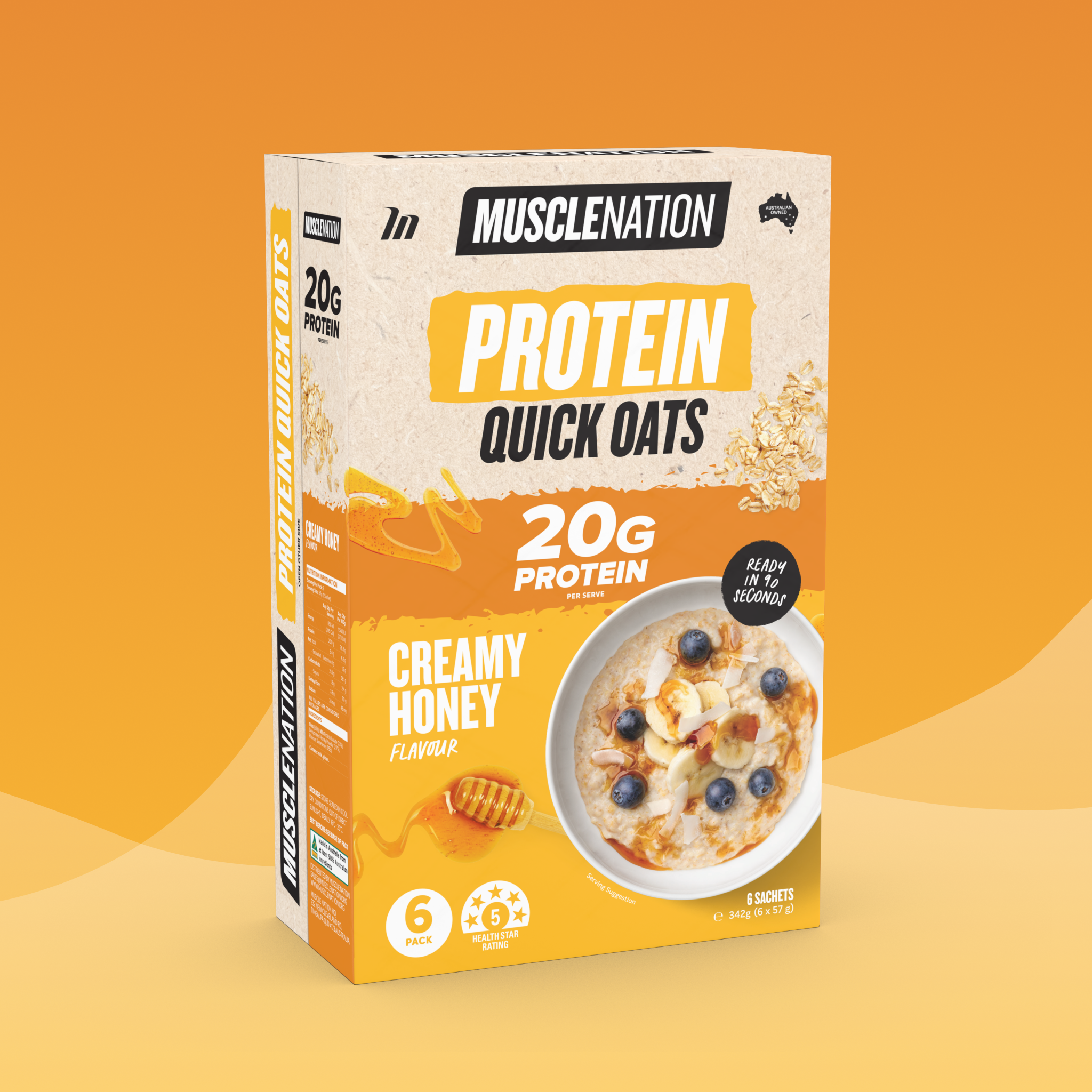 PROTEIN Quick Oats - Creamy Honey - 6 Sachets-Protein Oats-MNSUPPS0393-9359054002128-1-Muscle Nation