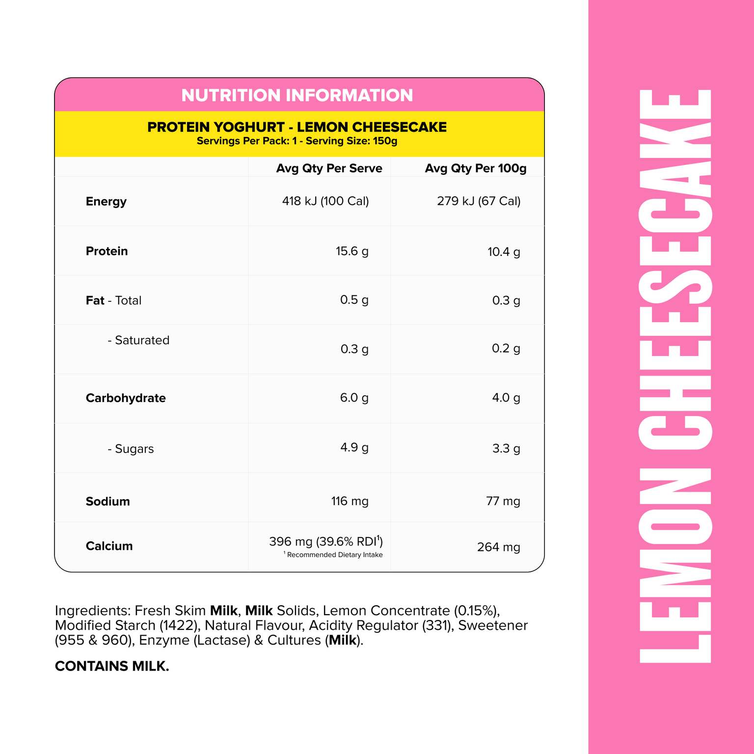 PROTEIN YOGHURT - Lemon Cheesecake Pouch-Yoghurt-MNSUPPS0496-2-Muscle Nation