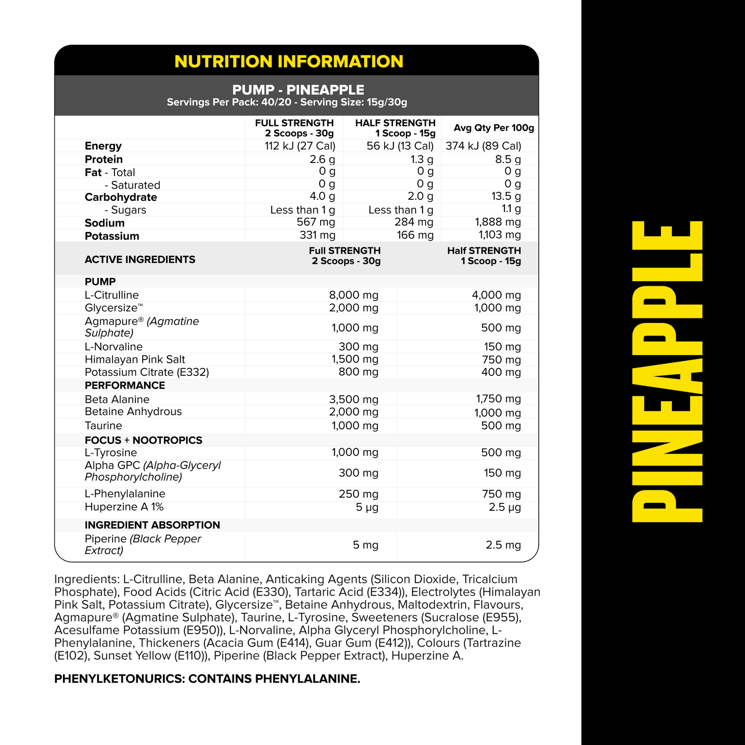 PUMP Pre-Workout Caffeine Free - Pineapple - 40 serves-Pump-MNSUPPS0405-9359054003019-2-Muscle Nation