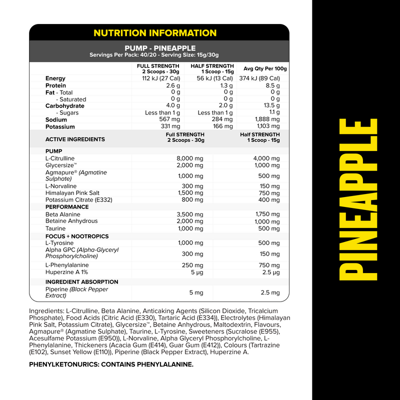 PUMP Pre-Workout Caffeine Free - Pineapple - 40 serves-Pump-MNSUPPS0405-9359054003019-2-Muscle Nation