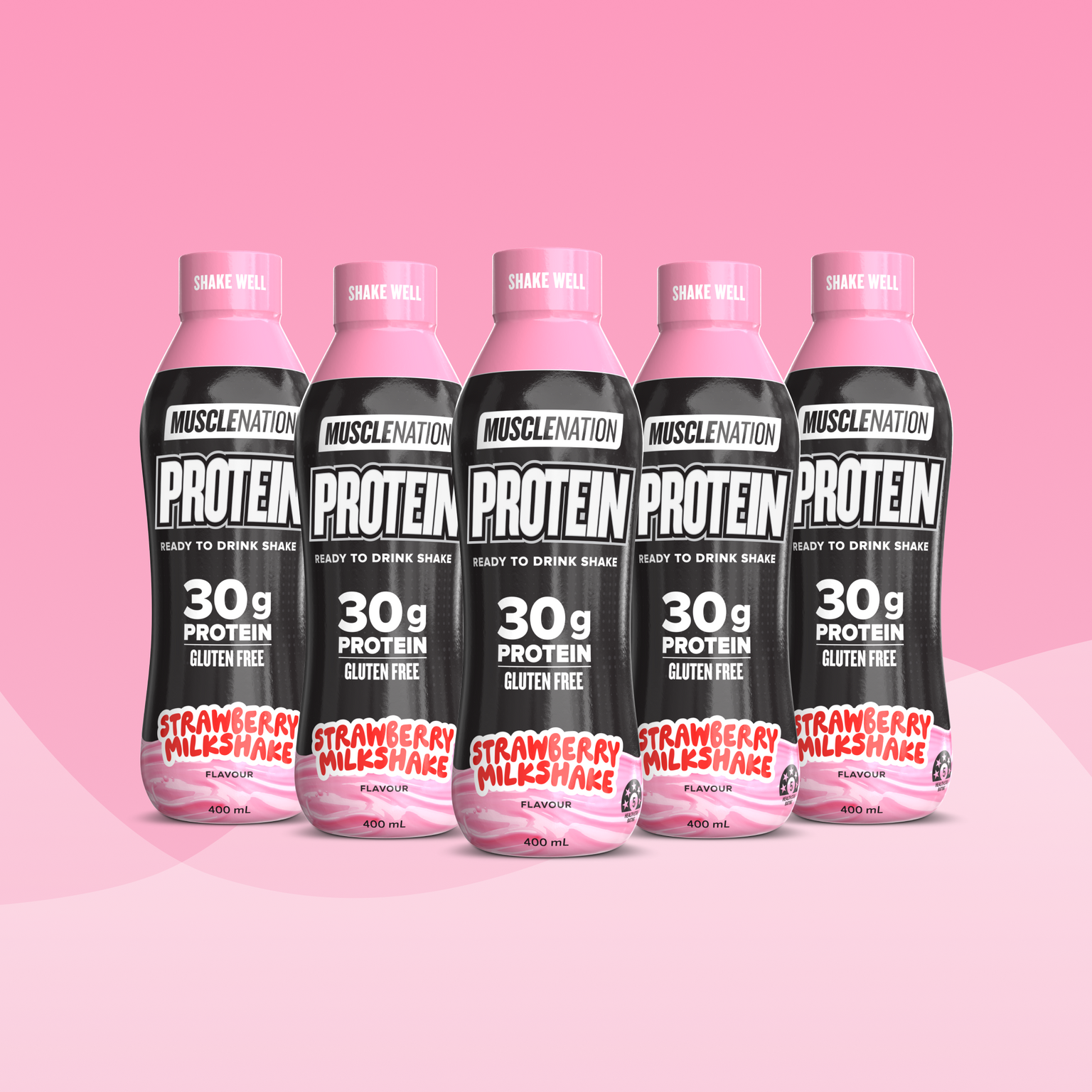 Protein Shake RTD - Strawberry Milkshake 400ml Bottle (6 Pack)-Ready to Drink-MNSUPPS0364-19359054001784-1-Muscle Nation