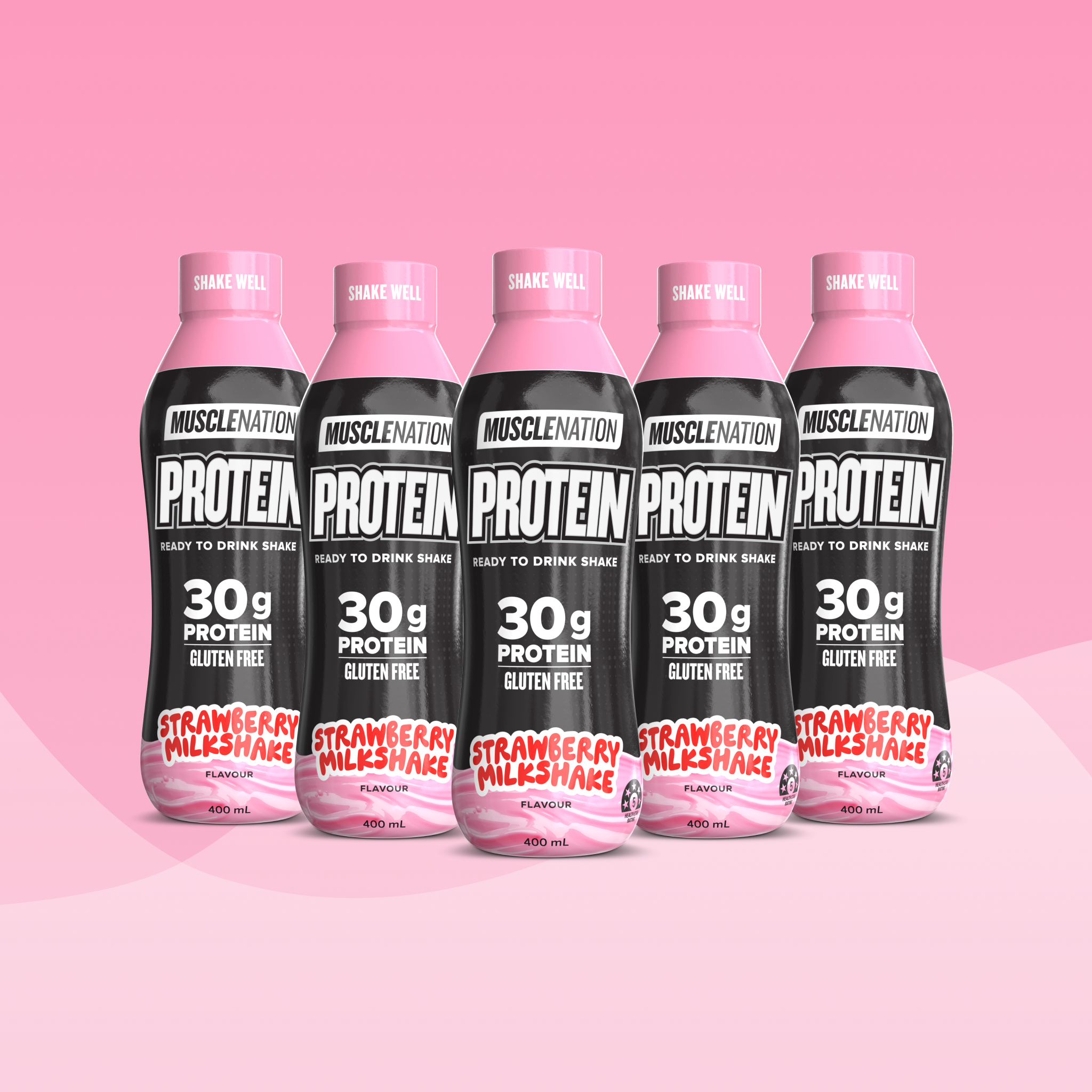 Protein Shake RTD - Strawberry Milkshake 400ml Bottle (6 Pack)-Ready to Drink-MNSUPPS0364-19359054001784-1-Muscle Nation