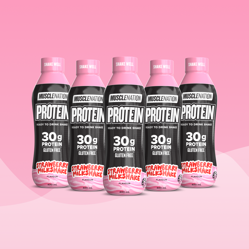 Protein Shake RTD - Strawberry Milkshake 400ml Bottle (6 Pack)-Ready to Drink-MNSUPPS0364-19359054001784-1-Muscle Nation
