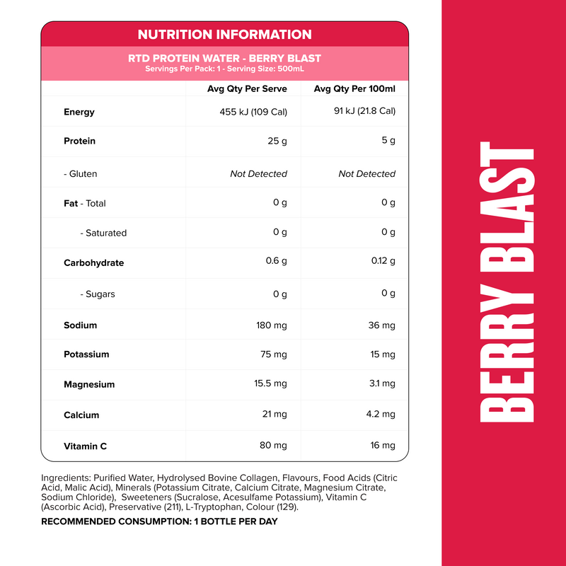 Protein Water RTD - Berry Blast 500ml (12 Pack)-Ready to Drink-MNSUPPS0358-19359054001821-2-Muscle Nation