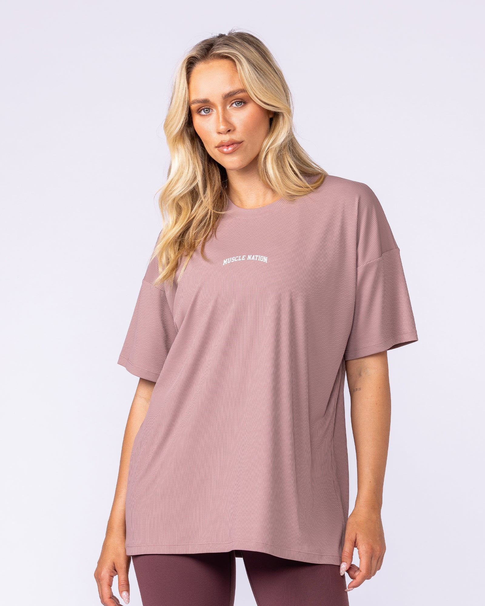 Relaxed Rib Training Tee - Mocha Berry-Tops-XXS-112537MCHBRY-XXS-MNAPPRL45183-3-Muscle Nation