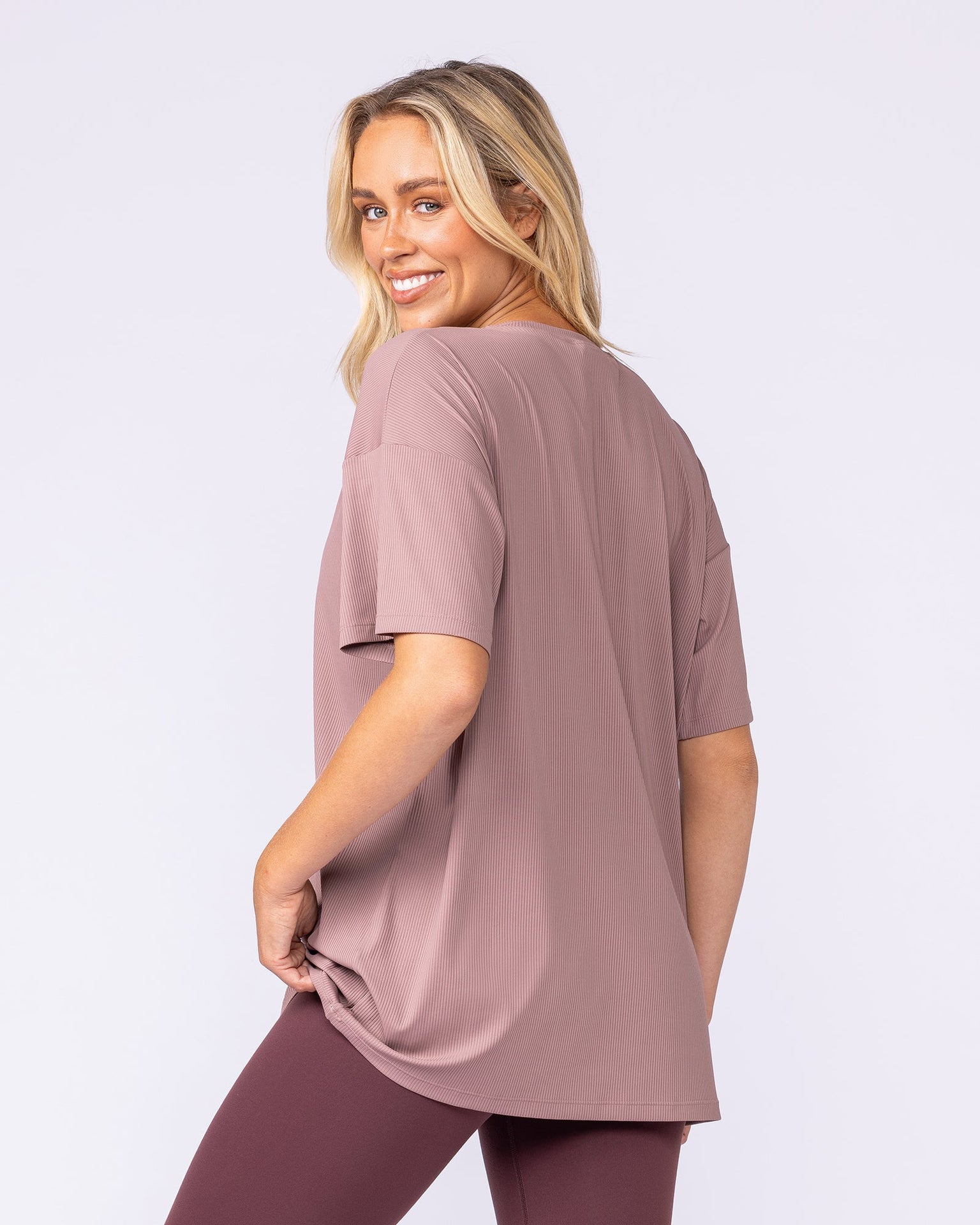 Relaxed Rib Training Tee - Mocha Berry-Tops-XXS-112537MCHBRY-XXS-MNAPPRL45183-2-Muscle Nation