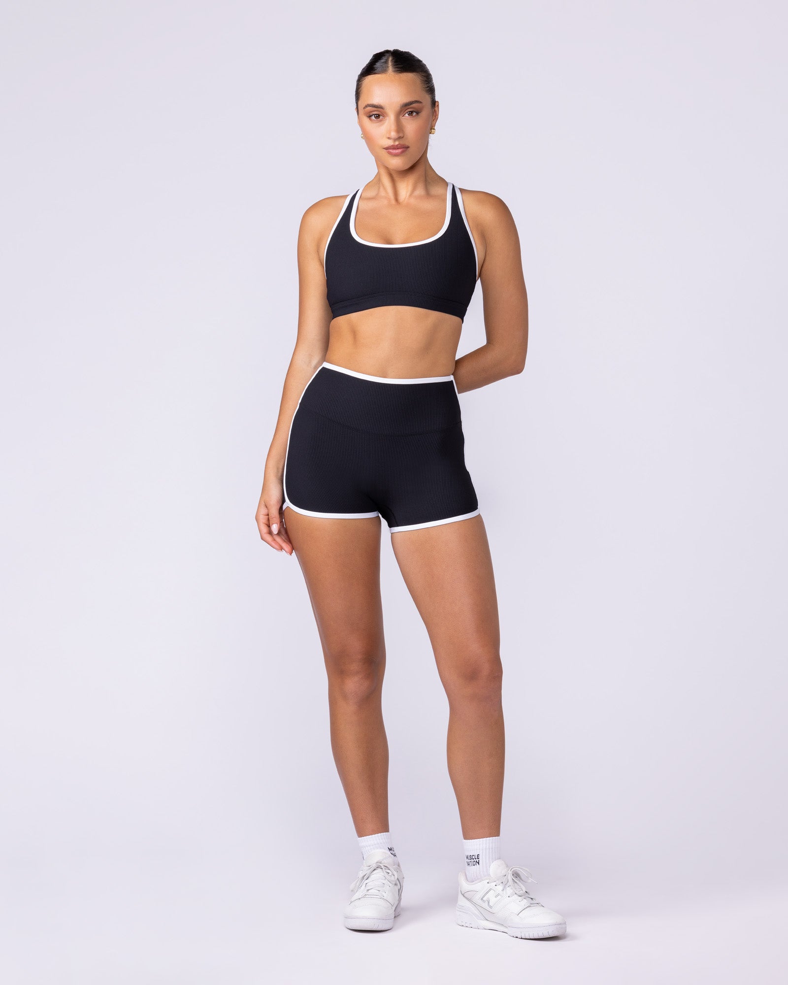 Retro Rib Shorty Shorts - Black / White-Shorts-XXS-112504BLKWHT-XXS-MNAPPRL46559-6-Muscle Nation