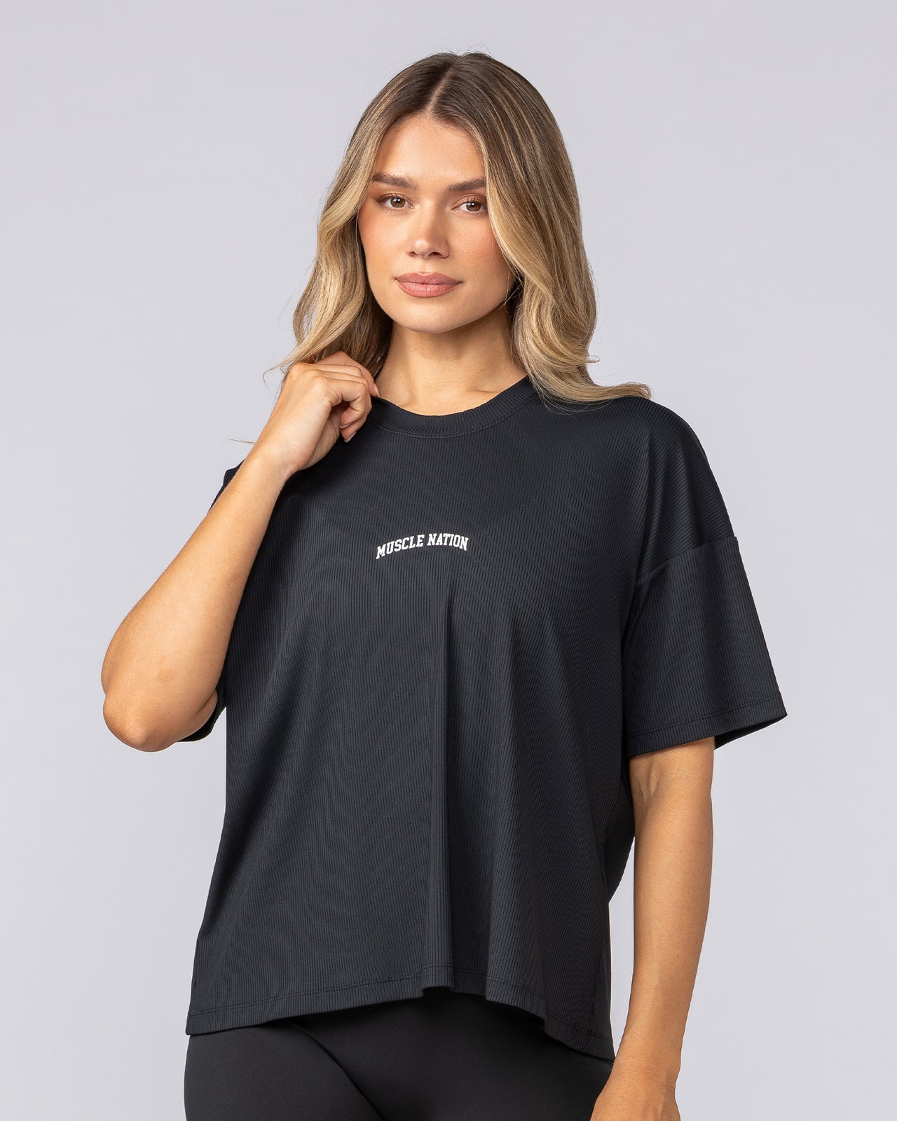 Rib Boxy Training Tee Black - Muscle Nation women's gym tee, view 5