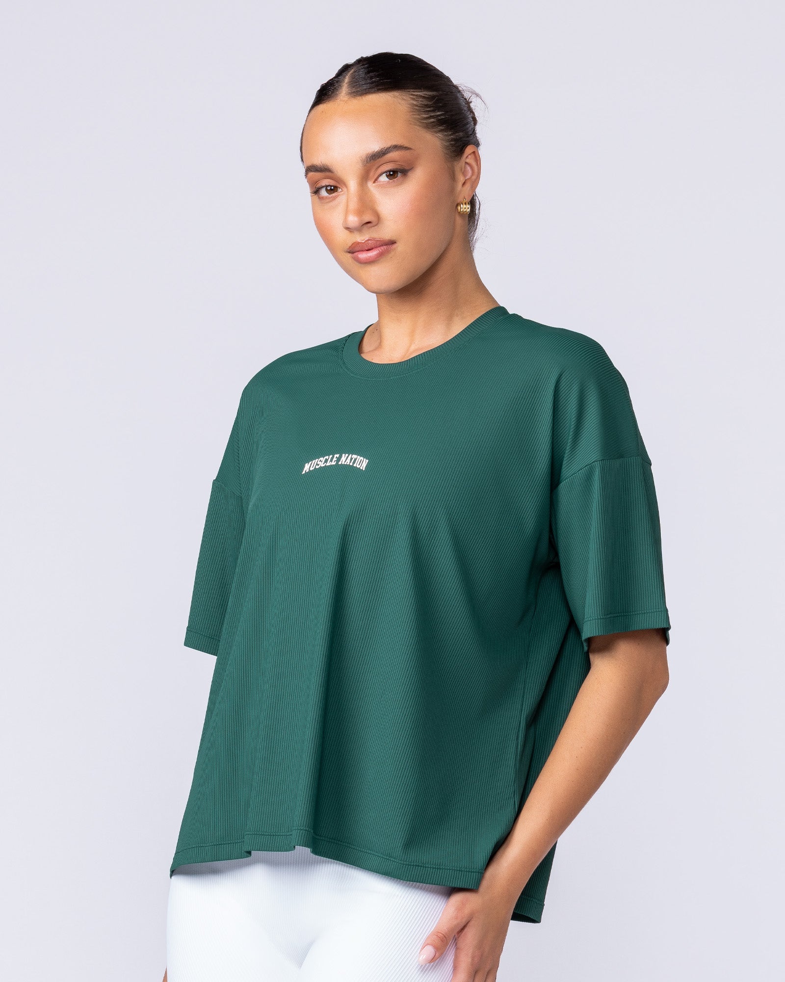 Rib Boxy Training Tee - Evergreen-Tops-XXS-112511EVEGRN-XXS-MNAPPRL45264-3-Muscle Nation