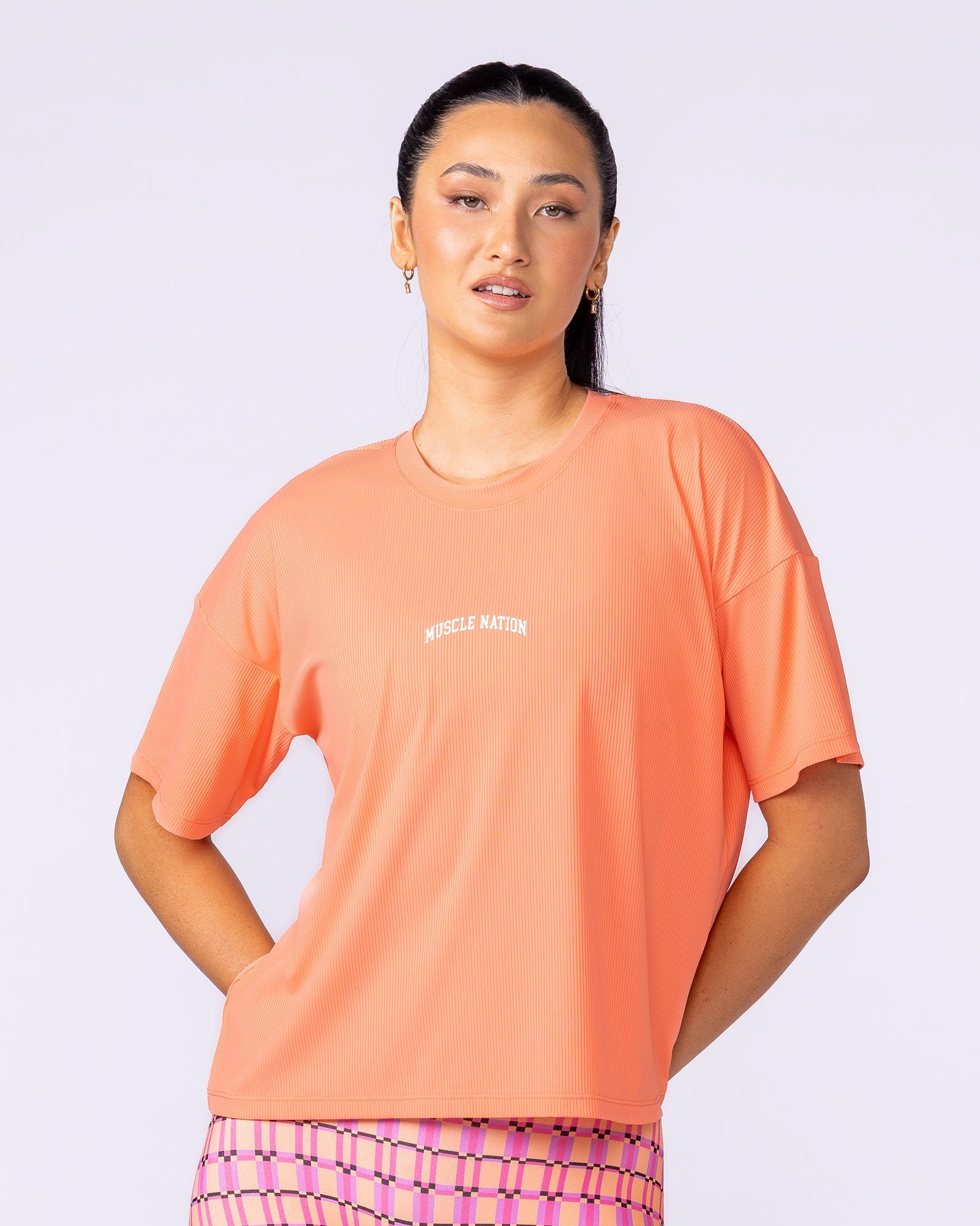 Rib Boxy Training Tee - Peachy-Tops-XXS-112511PEACHY-XXS-MNAPPRL45273-1-Muscle Nation