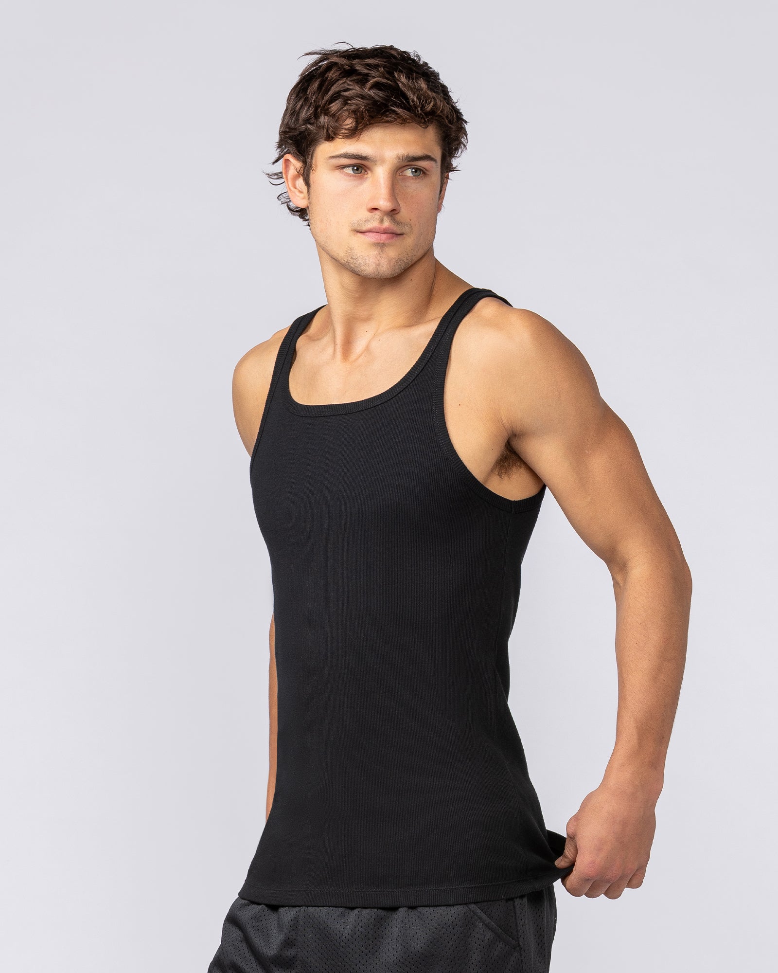 Ribbed Fitted Square Neck Training Tank - Black-Singlets & Tanks-S-082523BLK-S-MNAPPRL43834-3-Muscle Nation