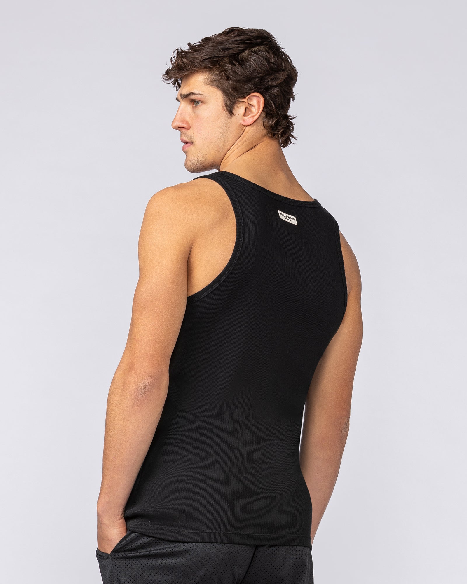 Ribbed Fitted Square Neck Training Tank - Black-Singlets & Tanks-S-082523BLK-S-MNAPPRL43834-4-Muscle Nation