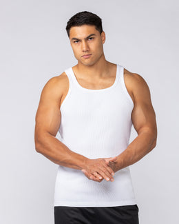 Ribbed Fitted Square Neck Training Tank - White-Singlets & Tanks-S-082523WHT-S-MNAPPRL43827-1-Muscle Nation