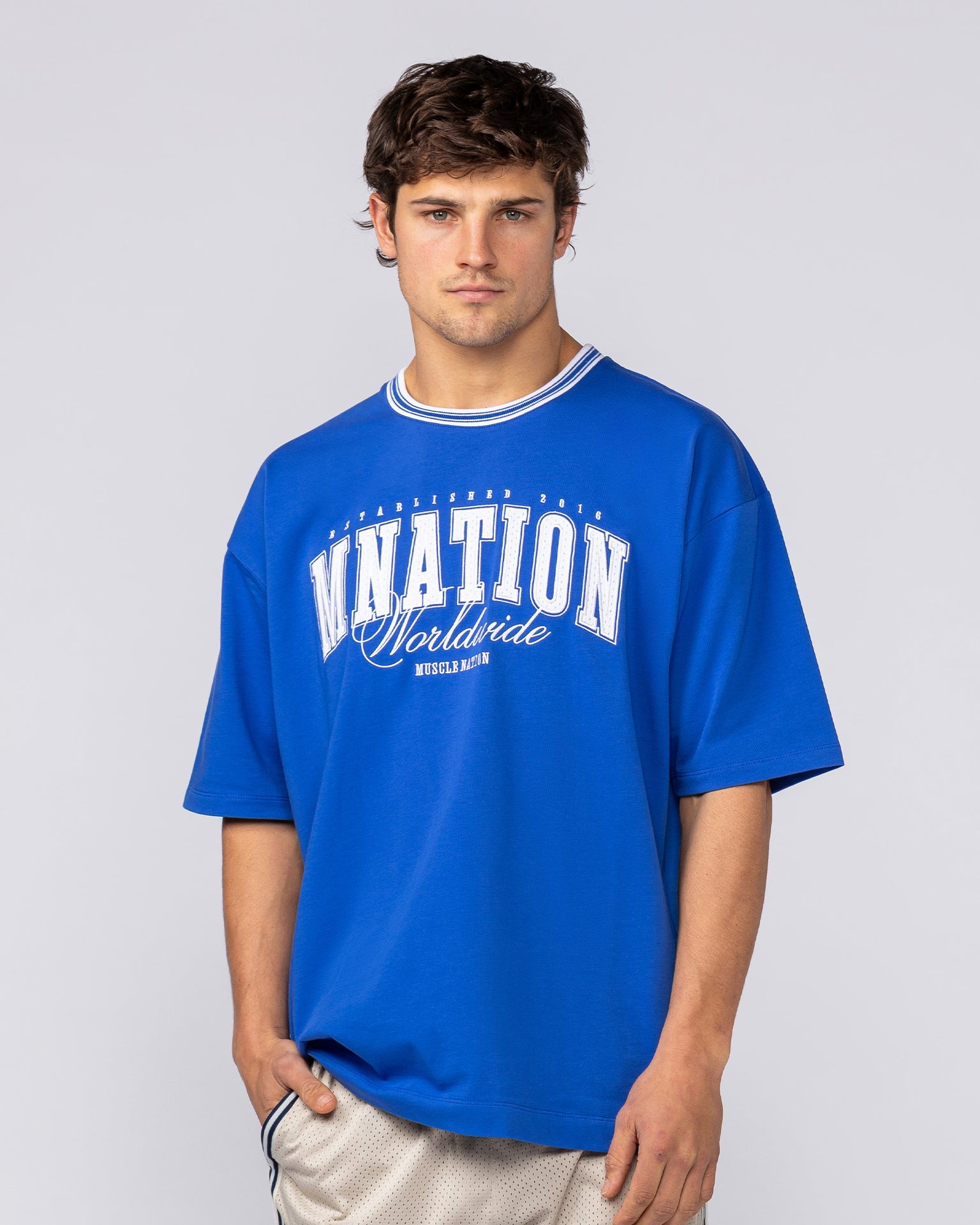 Ringer Oversized Tee - Power Blue-T-Shirts-XS-082521PWRBL-XS-MNAPPRL43878-2-Muscle Nation