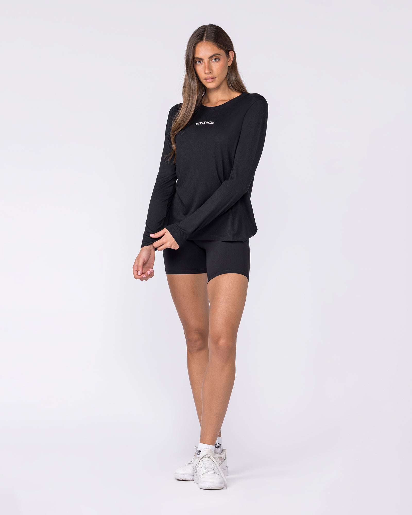 Routine Long Sleeve Top - Black-Long Sleeve T-Shirts-XXS-032610BLK-XXS-MNAPPRL49503-5-Muscle Nation