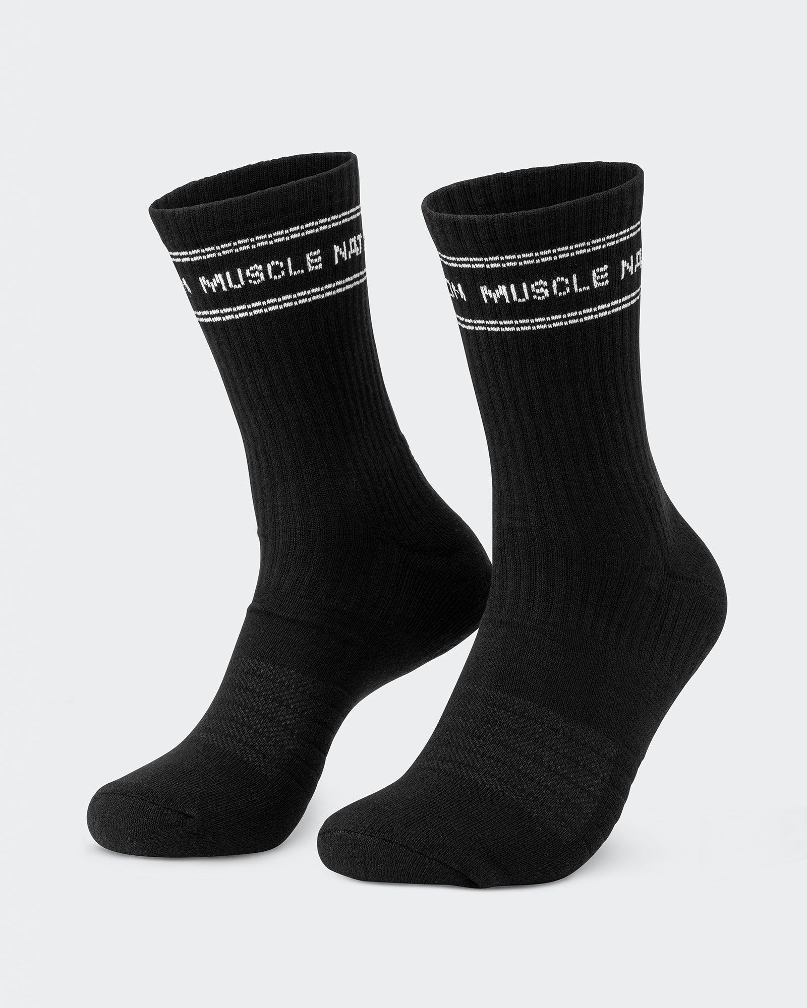 Mens Stripe Crew Sock (2x Pack) - Black-Socks-Black-ACC1124169BLK-ONE-MNAPPRL32727-2-Muscle Nation