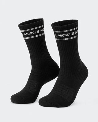 Mens Stripe Crew Sock (2x Pack) - Black-Socks-Black-ACC1124169BLK-ONE-MNAPPRL32727-2-Muscle Nation