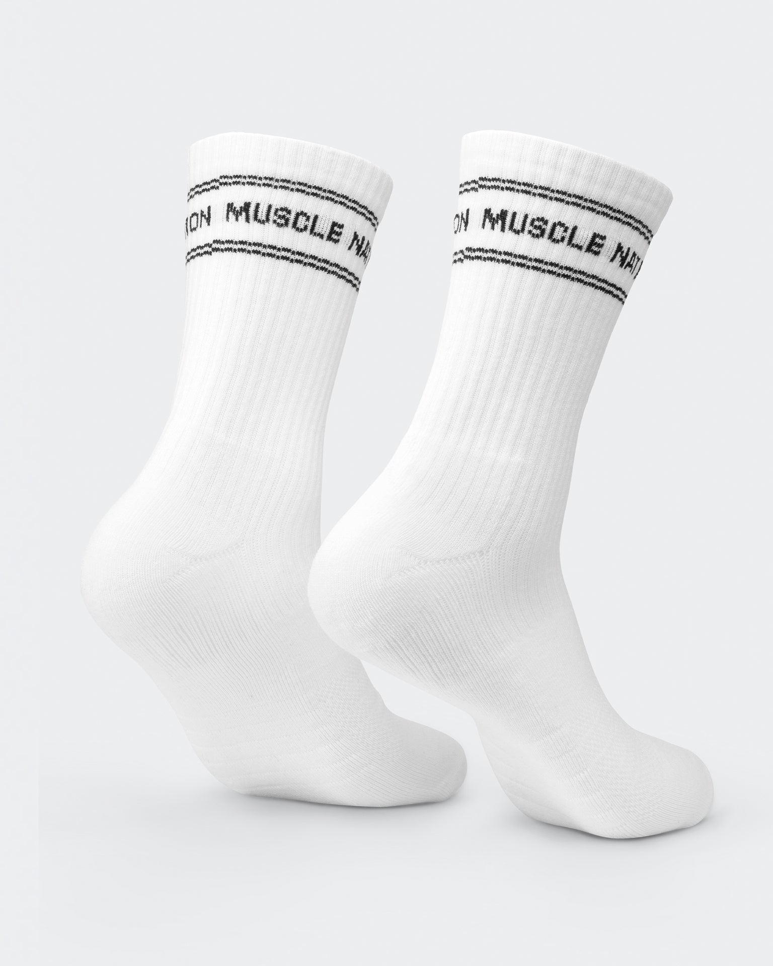 Mens Stripe Crew Sock (2x Pack) - White-Socks-White-ACC1124169WHT-ONE-MNAPPRL32726-4-Muscle Nation