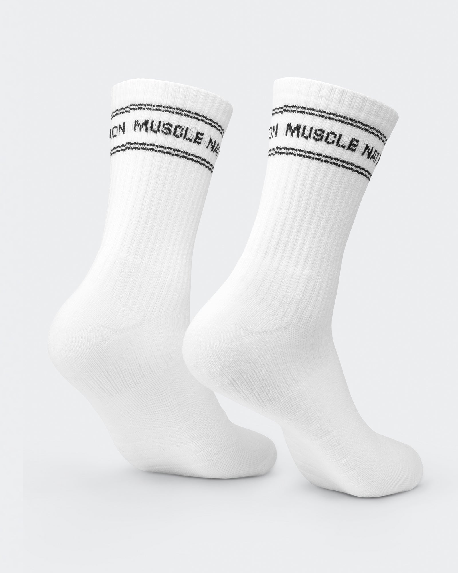 Mens Stripe Crew Sock (2x Pack) - White-Socks-White-ACC1124169WHT-ONE-MNAPPRL32726-4-Muscle Nation