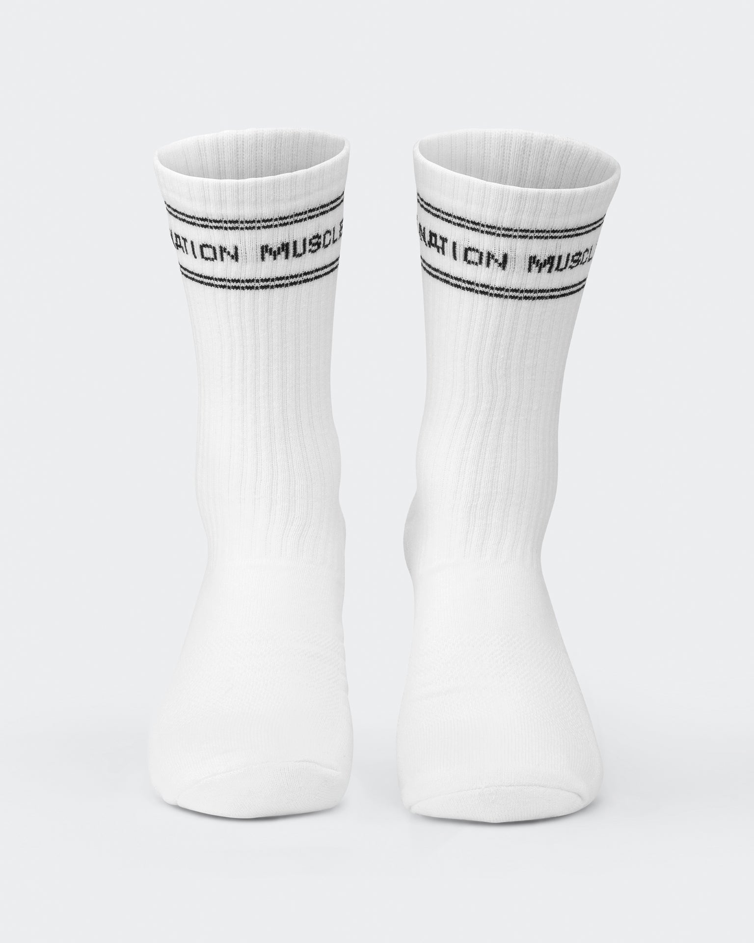 Mens Stripe Crew Sock (2x Pack) - White-Socks-White-ACC1124169WHT-ONE-MNAPPRL32726-3-Muscle Nation