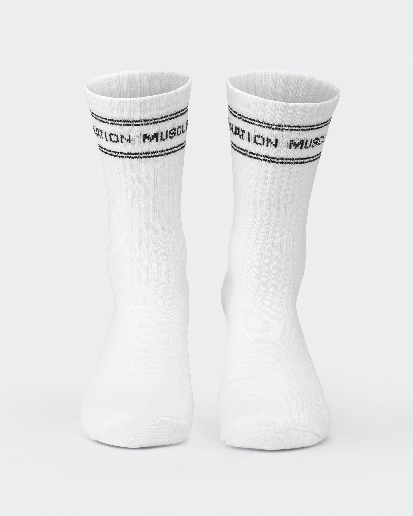 Mens Stripe Crew Sock (2x Pack) - White-Socks-White-ACC1124169WHT-ONE-MNAPPRL32726-3-Muscle Nation