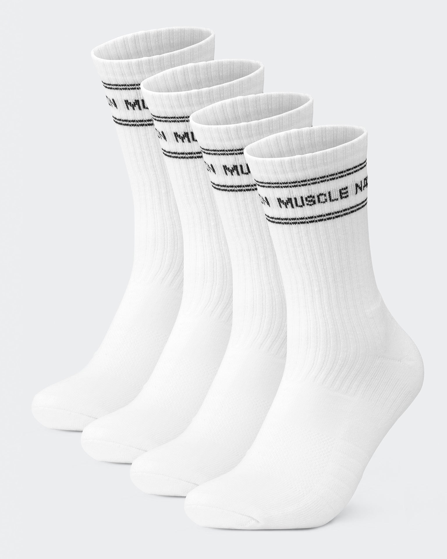 Mens Stripe Crew Sock (2x Pack) - White-Socks-White-ACC1124169WHT-ONE-MNAPPRL32726-1-Muscle Nation