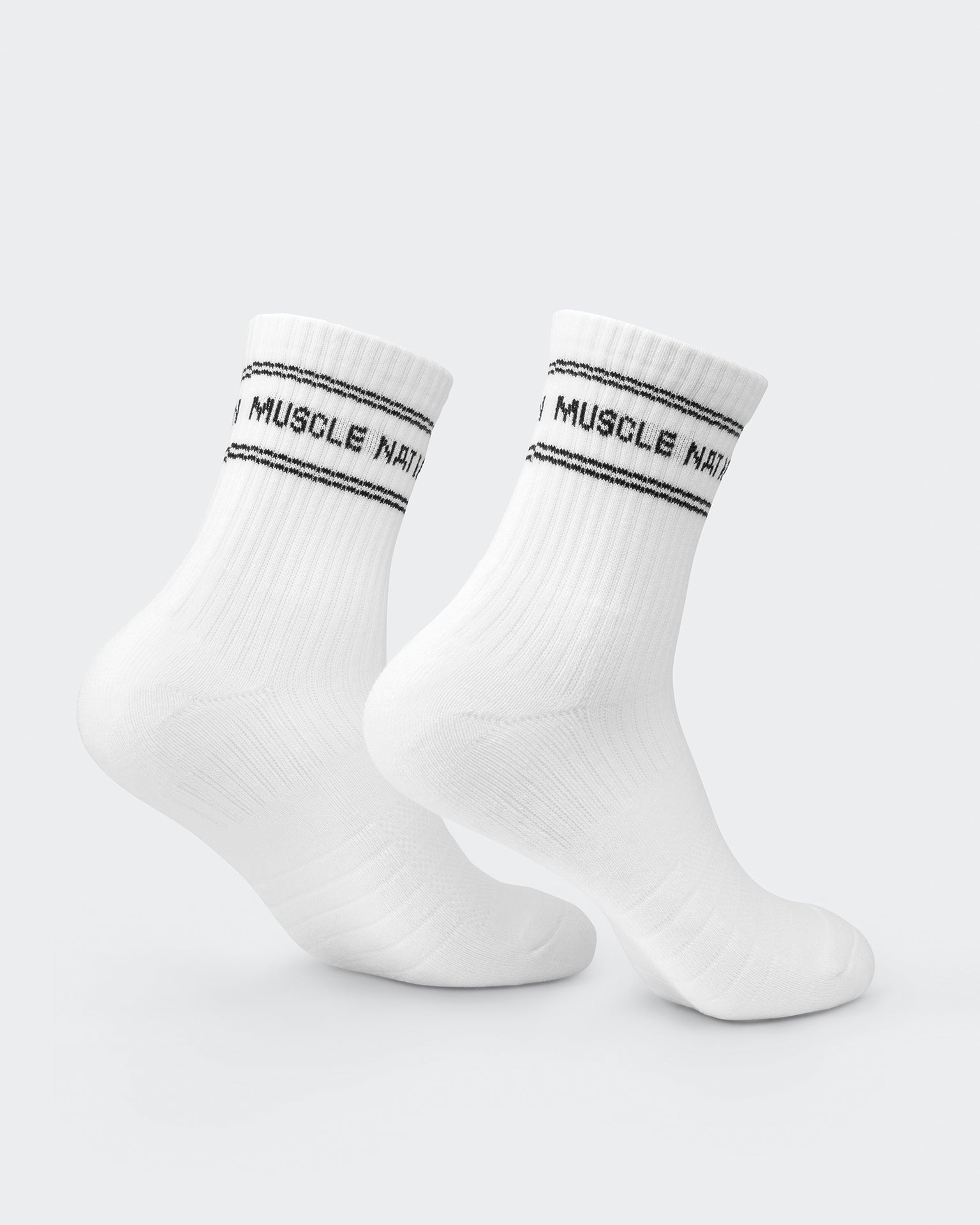 Womens Stripe Crew Sock (2x Pack) - White-Socks-White-ACC1124168WHT-ONE-MNAPPRL32722-4-Muscle Nation
