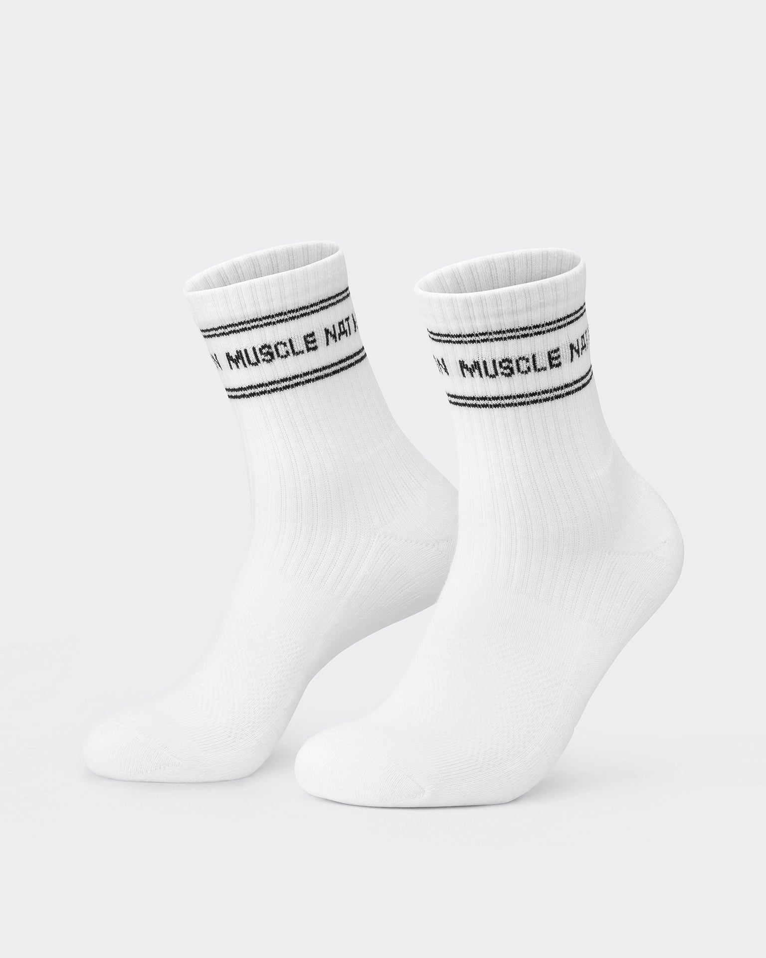 Womens Stripe Crew Sock (2x Pack) - White-Socks-White-ACC1124168WHT-ONE-MNAPPRL32722-2-Muscle Nation