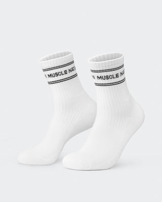 Womens Stripe Crew Sock (2x Pack) - White-Socks-White-ACC1124168WHT-ONE-MNAPPRL32722-2-Muscle Nation