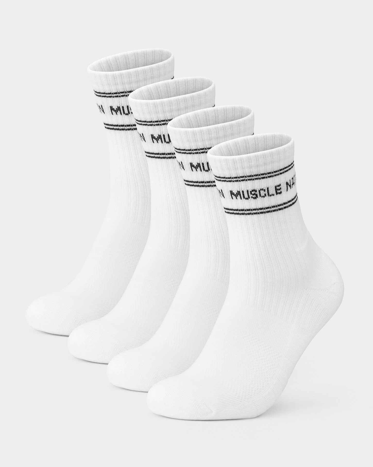 Womens Stripe Crew Sock (2x Pack) - White-Socks-White-ACC1124168WHT-ONE-MNAPPRL32722-1-Muscle Nation