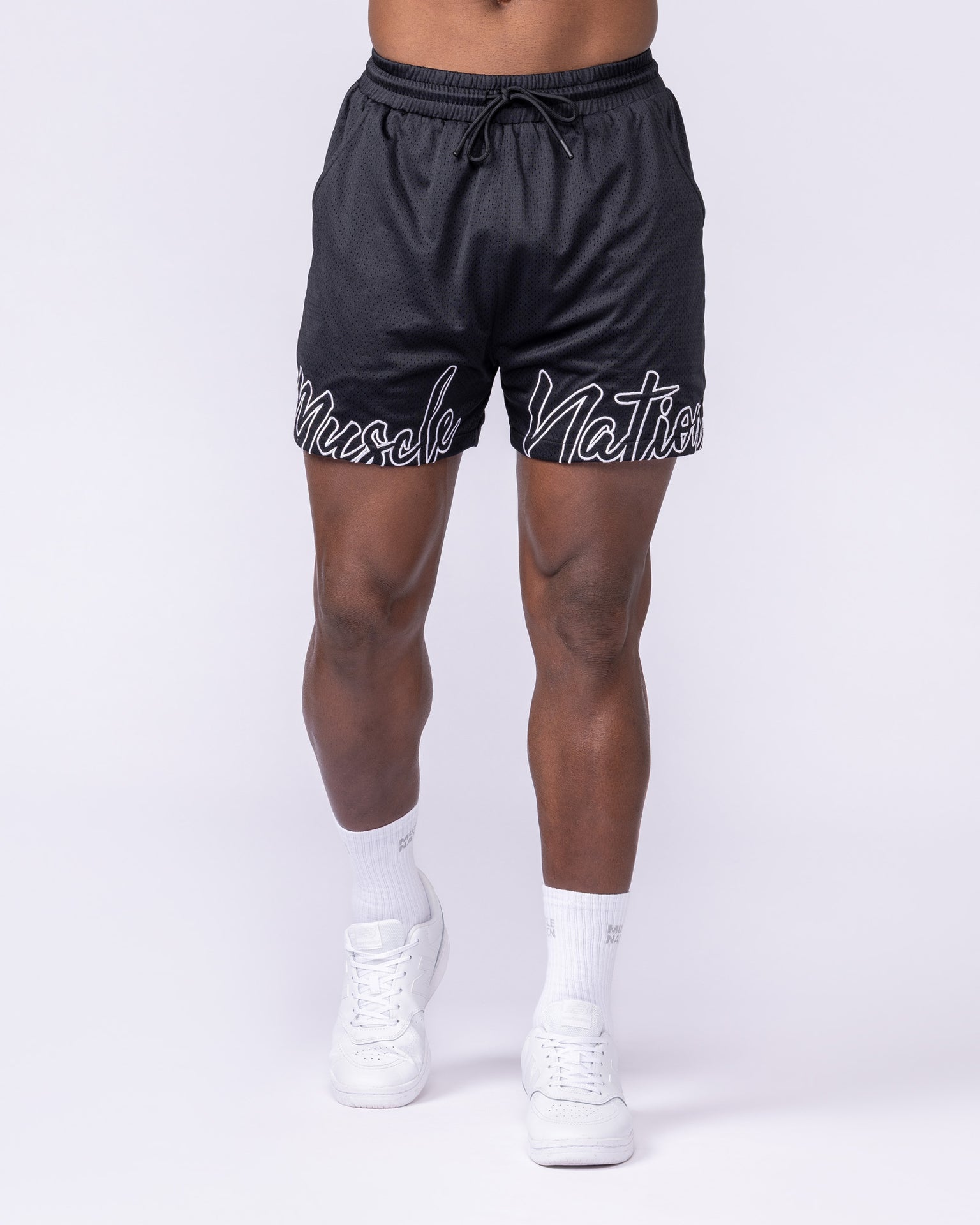 Script Lay Up 4" Shorts - Black-Shorts-S-112555BLK-S-MNAPPRL47097-2-Muscle Nation